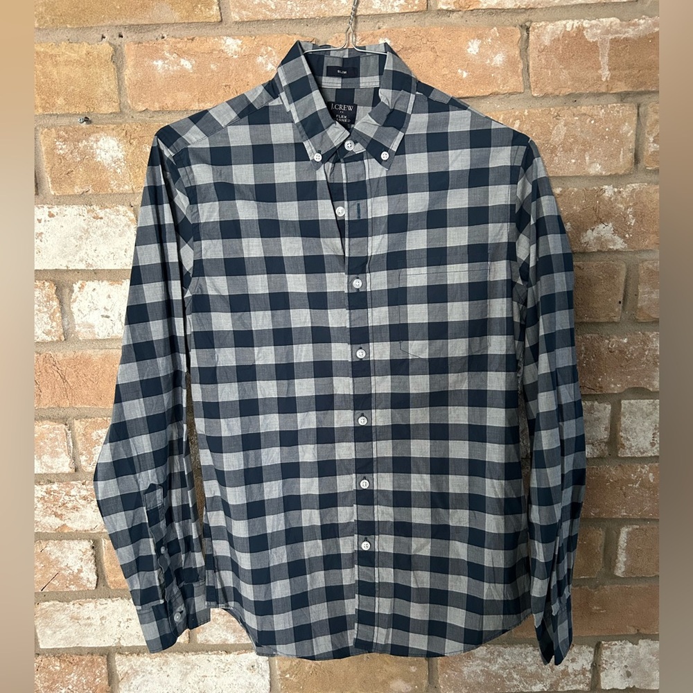 J. Crew Blue and White Plaid Button Down Shirt. Size small Slim fit.